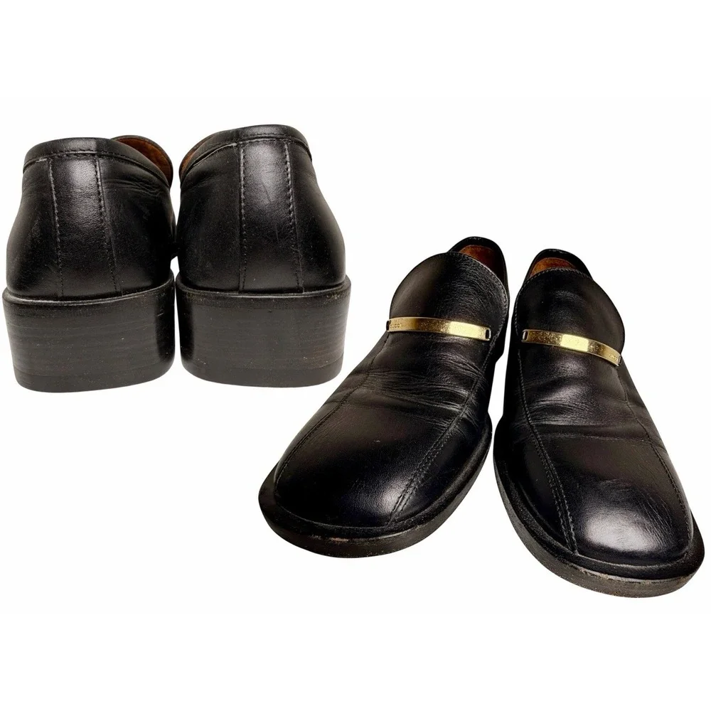 Vintage Gucci Logo Bar Leather Loafers Men’s 8D Black Made in Italy